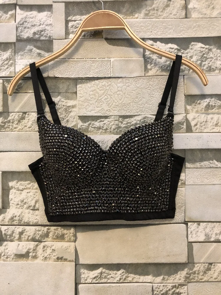 Sleeveless Backless Push Up Black Sequined Camis 2022 New Fashion Slim Adjustable Strap Comfortable Celebrity Camisole For Women | Женская