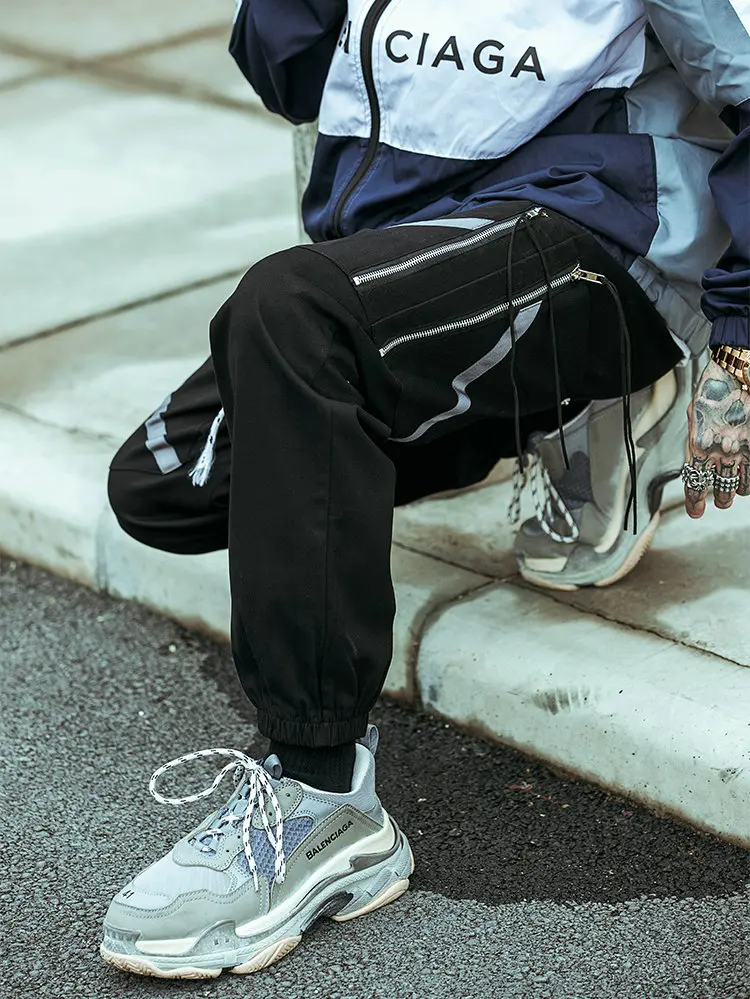 Уличная одежда, мужские брюки в стиле хип-хоп, новые модные хлопковые брюки для бега, повседневные брюки с карманами и лентами, мужские спортивные штаны
