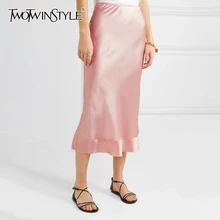 TWOTWIN стильная розовая юбка для женщин, высокая талия, длинные прямые корейские женские юбки, летние большие размеры, модные женские OL стильные новые