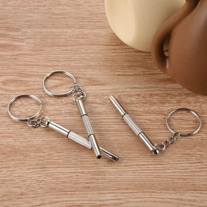 100Pcs/Pack 3 in 1 Eyeglass Screwdriver Sunglass Glasses Watch Repair Tool Kit with Keychain Portable Screwdriver Tool