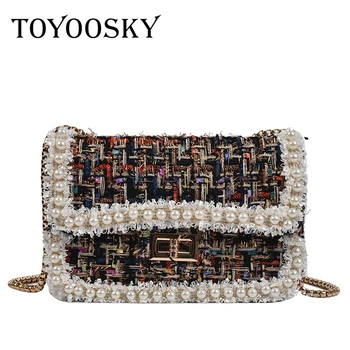 

TOYOOSKY Winter Fashion New Female Square Bag High Quality Woolen Pearl Women's Designer Handbag Ladies Shoulder Crossbody Bag