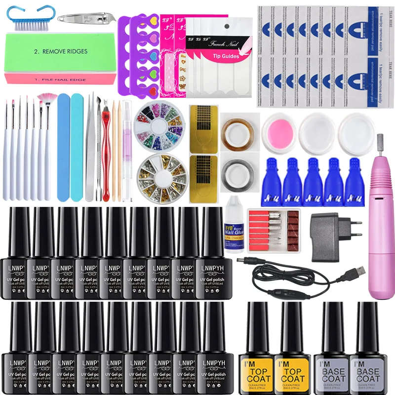 No nail lamp Набор для ногтей 54/48 кГц/24 Вт УФ лампа для ногтей, набор для маникюра Комплект 18 цветной гель набор для лаков Набор для наращивания ногтей, Электрический Фрезер для ногтей, сверлильный набор - Цвет: No nail lamp