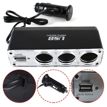 Высокое качество 12V автомобильного прикуривателя Зарядное устройство для мобильного телефона, смартфона, зажигалка 3-сторонний выход разъем Мощность Разветвитель USB Зарядное устройство адаптер