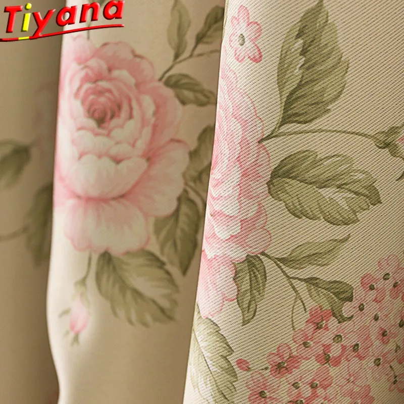 

Pink Rose Printed Curtains for Living Room Yellow Fabric Curtains %70-90% Shading Curtains Blackout Curain Rose Tulle WH070#40