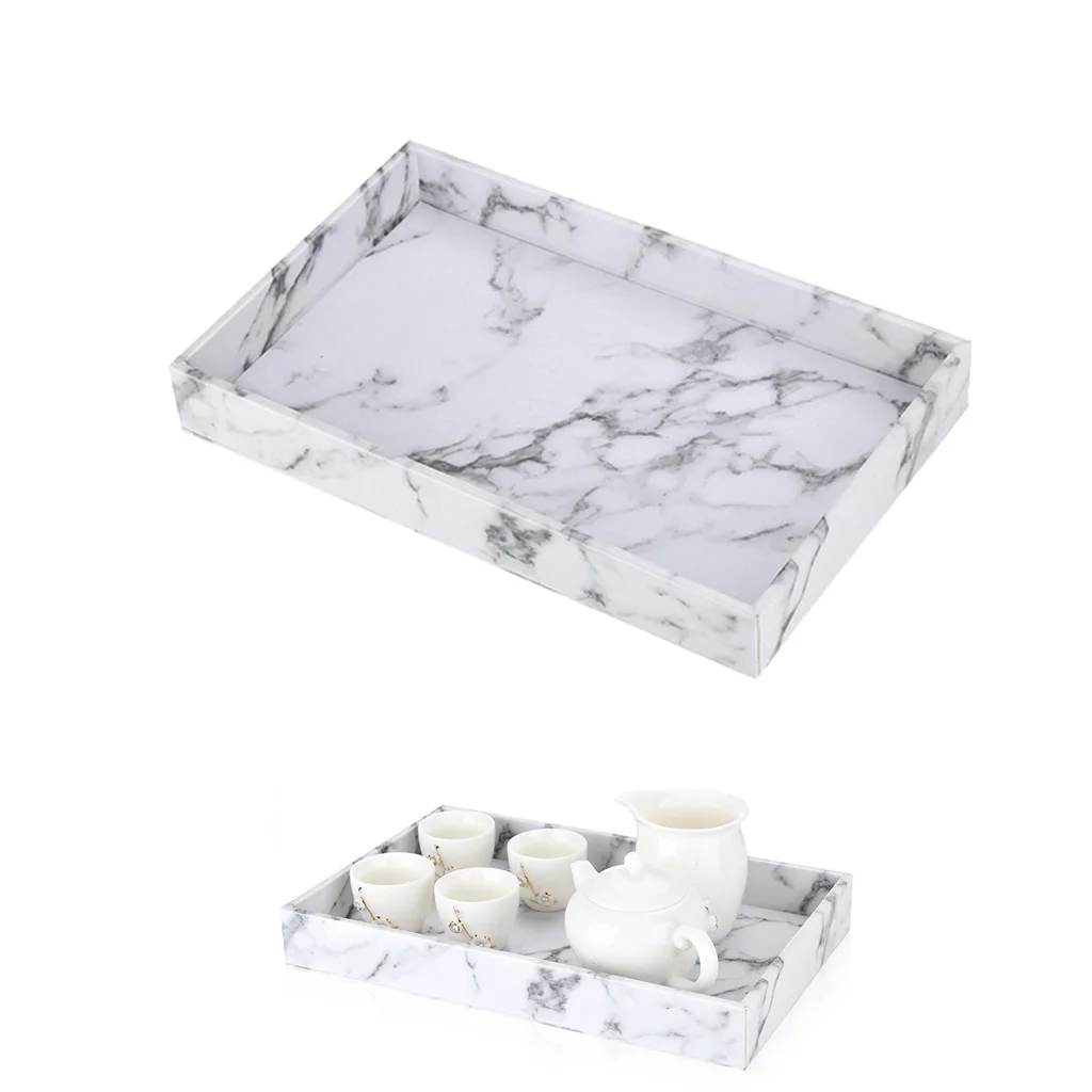 Marble Looking Serving Tray PU Leather For Coffee Drinks Desserts Rectangle