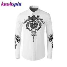 Брендовая дизайнерская мужская рубашка с принтом, повседневная приталенная сорочка с длинным рукавом, большие размеры, M-4XL, Camisas, высококачественные хлопковые рубашки для мужчин