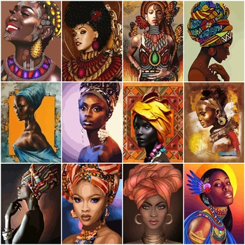 

HUACAN Paint By Numbers African Woman Oil Painting Wall Art Gift DIY Pictures By Number Figure Kits Home Decor