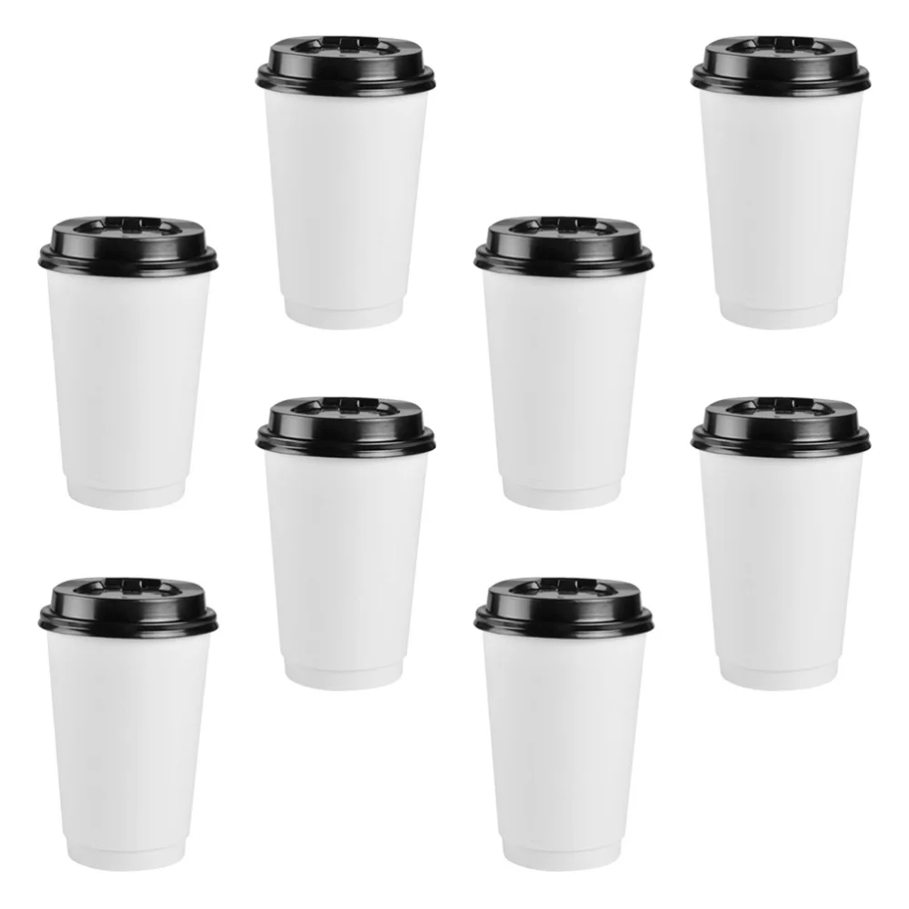 Disposable Coffee Cups Insulation Takeaway Double-Layer with Lid 50pcs 8 12oz 280 350ml disposable paper cups