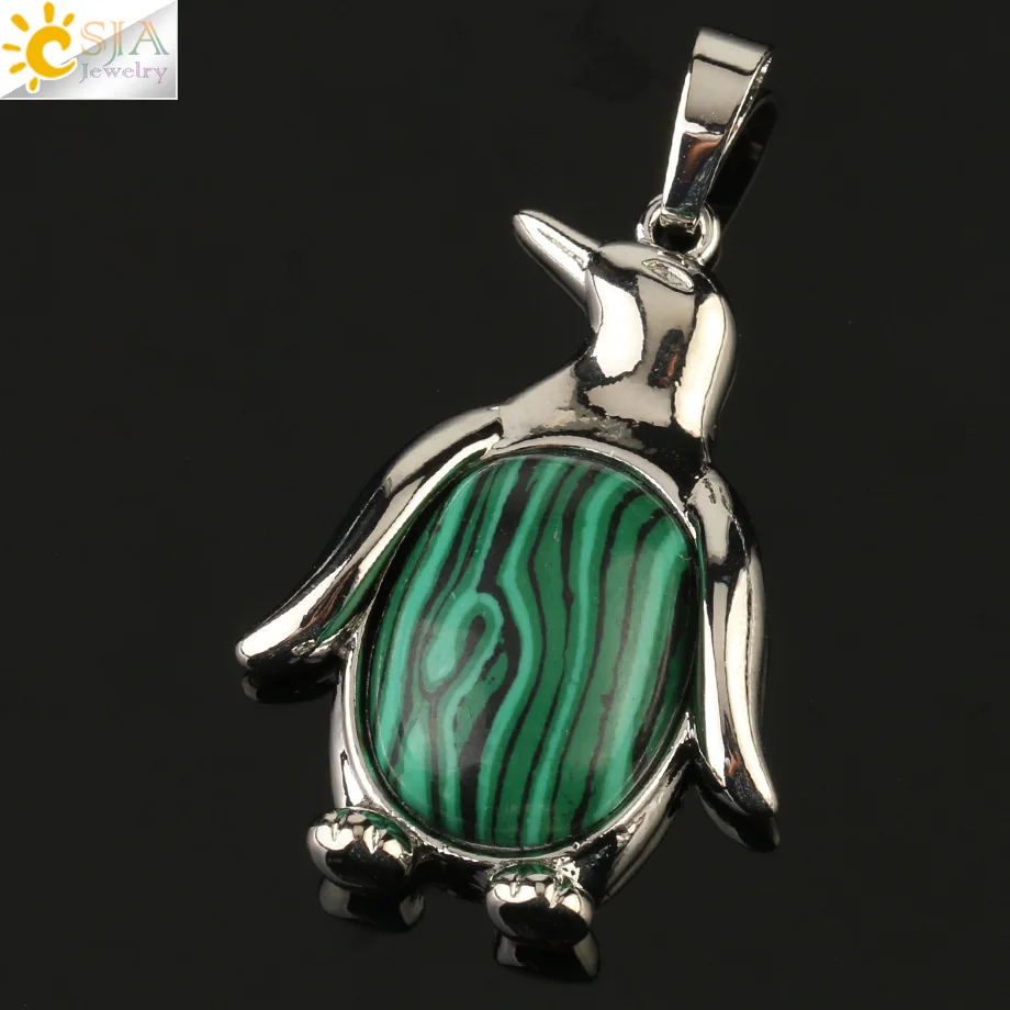 Malachite Csja Penguin Подвеска для ожерелья для женщин девочек натуральный камень криатальный тигровый глаз милые животные мужские модные ювелирные изделия подарок на день рождения G179 - Окраска металла: Malachite