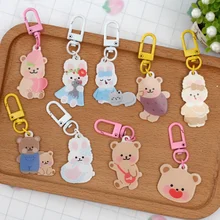 

Ins Cartoon Cute Ring Bear Color Bear Lanyard Keychain Toy Metal Kawaii Backpack Animal Student School Bag Creative Decoration