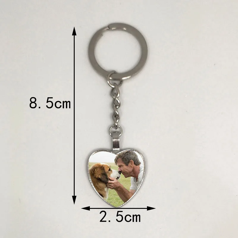 Porte-clés photo de chien bricolage personnalisé, pendentif en cristal de verre I Love Dog, mini porte-clés coeur, clé de voiture, cadeau préféré des hommes et des filles, souvenir
