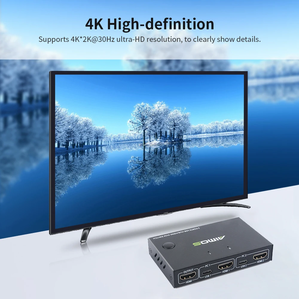 Aimos-divisor de Interruptor Compartilhado em U-disk Hdmi com 2 Divisor de 10gbps Usb para Impressora de Mouse e Teclado Portas Switch Kvm 7 impressora de mouse e teclado compartilhado em u-disk