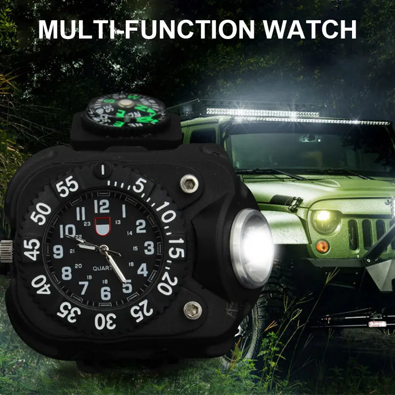 Best Offer for  Wrist Watch Lamp Black Compass Multifunctional Survival Night Ride Torch Sports Watch Flashlight