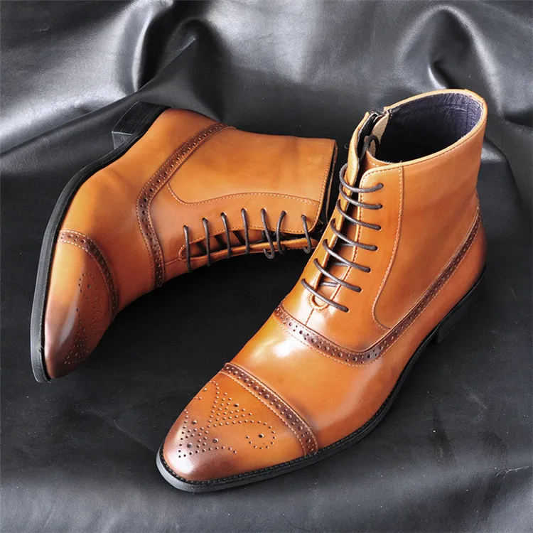 Merkmak Bullock/мужские ботинки зимние теплые мужские ботинки повседневная мужская кожаная обувь на шнуровке зимние ботинки на меху Большие размеры 39-47, обувь - Цвет: Yellow Boots