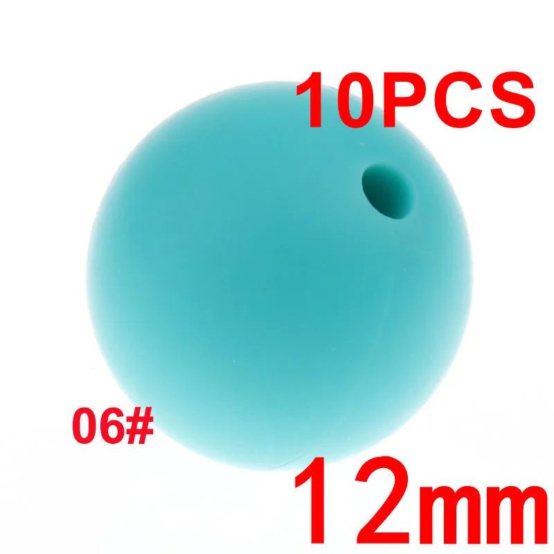 06 Turquoise Fkisbox, 10 шт., 12 мм, жемчужный Силиконовый круглый Прорезыватель для зубов для детей, Бисероплетение без бисероплетения, подарок для младенцев, прорезыватель, подвеска, ожерелье, ювелирное изделие, Mordedor - Цвет: 06 Turquoise