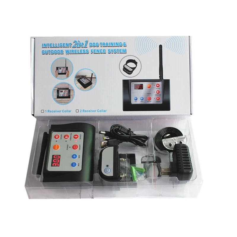 2 in 1 Wireless Electric Pet Dog Fence 4 Working Modes Dog Training Collars Waterproof Rechargeable Pet Electric Collar pet dog training collar