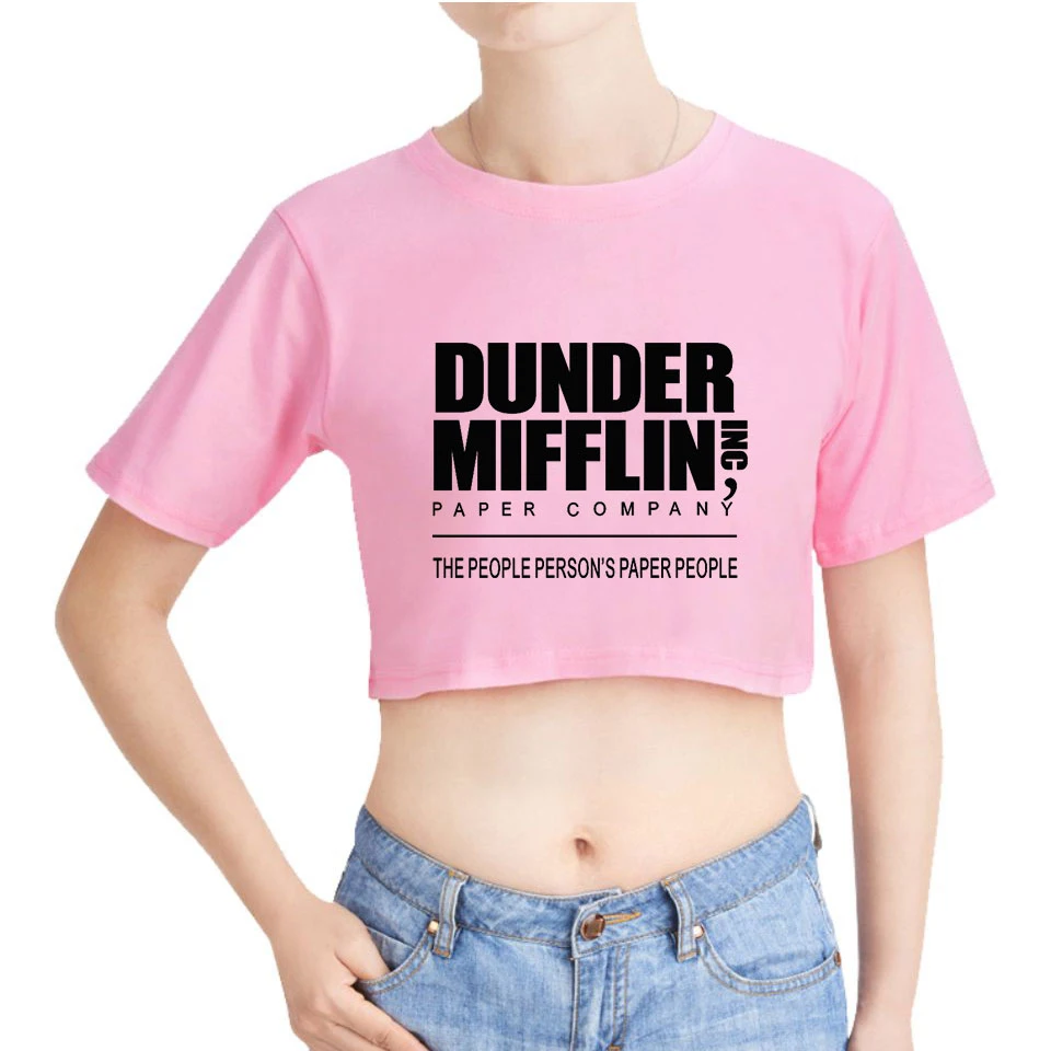 Даундер Миффлин принт Midriff-baring Футболка хлопок женская летняя сексуальная модная Повседневная Популярная футболка с коротким рукавом Горячая Распродажа