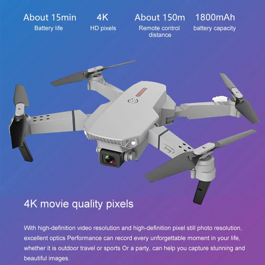 E88 Pro Drone 4k With High Definition Camera WiFi FPV Foldable 2.4G 6 Axis RC Quadcopter Altitude Hold |