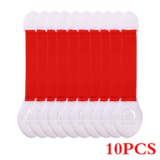 10pcs/Lot Drawer Door Cabinet Cupboard Toilet Safety Locks Baby Kids Safety Care Plastic Locks Straps Infant Baby Protection Red