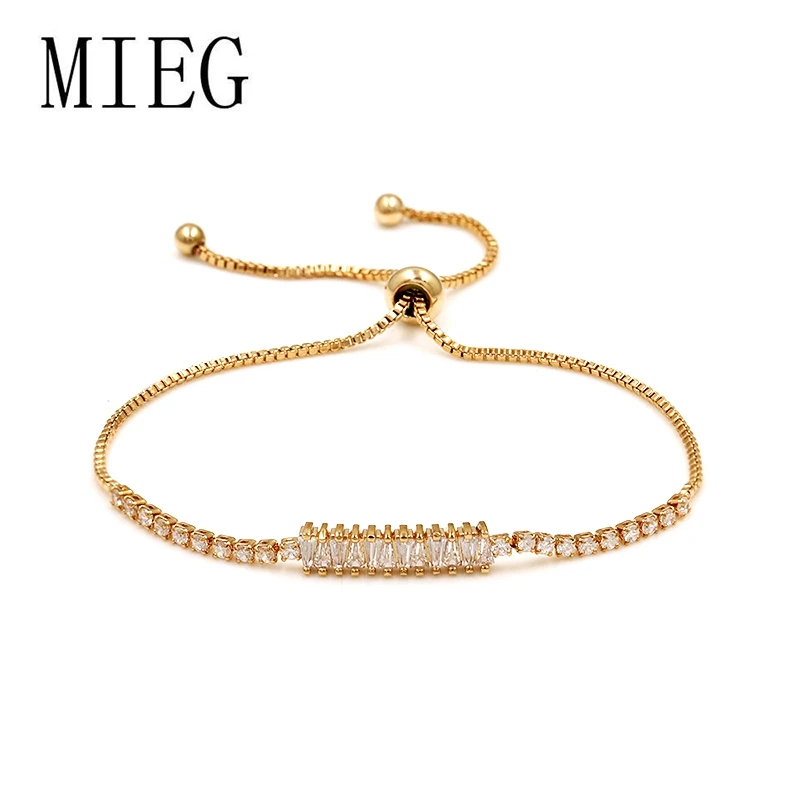 

MIEG Zircon Jewelry Copper Metal Gold / Silver / Rose Gold Color Plated Adjustable CZ Bar Bracelet