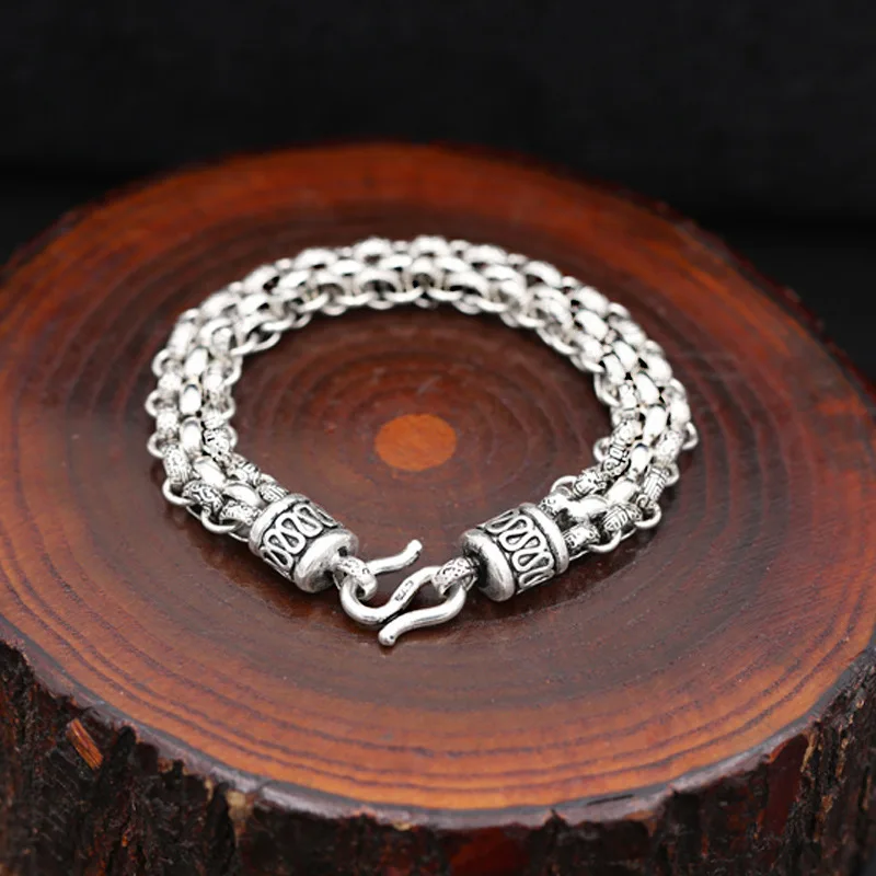 Настоящее чистое 925 пробы серебряные толстые цепи браслеты для мужчин 19,5 см тайский серебряный панк-рок стиль браслет для мужчин хорошее ювелирное изделие