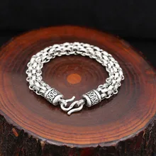 Настоящее чистое 925 пробы серебряные толстые цепи браслеты для мужчин 19,5 см тайский серебряный панк-рок стиль браслет для мужчин хорошее ювелирное изделие