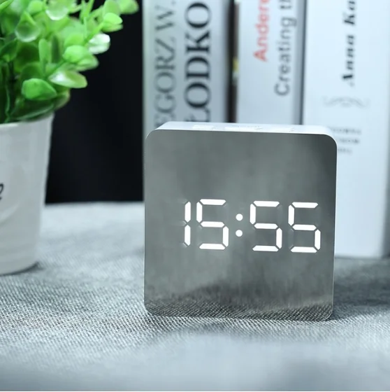 Rectangle Светодиодный зеркальный будильник, часы, цифровой Повтор, настольные часы, будильник, светильник, электронный, большое время, отображение температуры, украшение для дома часы - Цвет: Rectangle