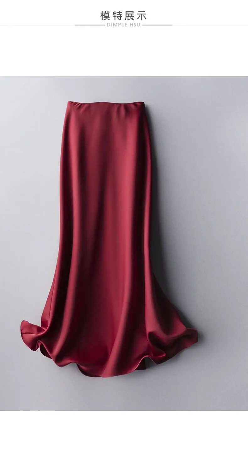 Summer Silk Midi Skirts Womens Korean England Style Satin Office Lady Simple Solid Elegant Faldas Mujer Moda Long Skirts Womens Summer Silk Midi Skirts Womens Korean England Style Satin Office Lady Simple Solid Elegant Faldas Mujer Moda Long Skirts Womens