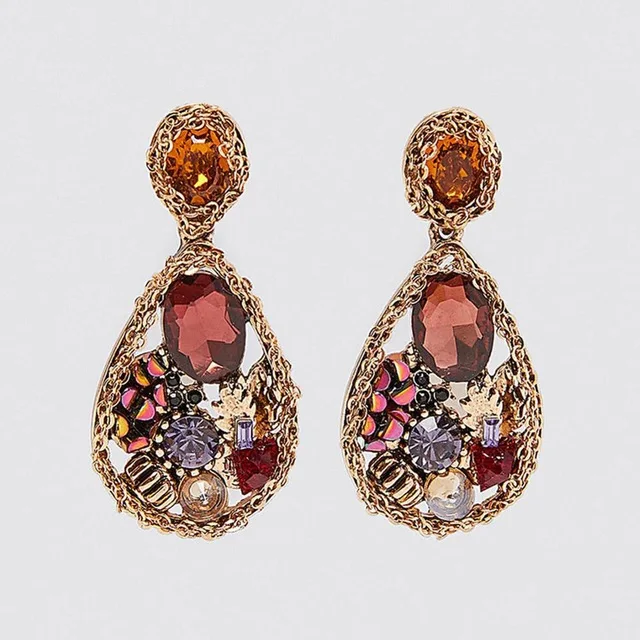 Flatfoosie Fashion New Crystal Stone Earrings For Women Gold Color za Statement Dangle Drop Earring Handmade Jewelry Accessories