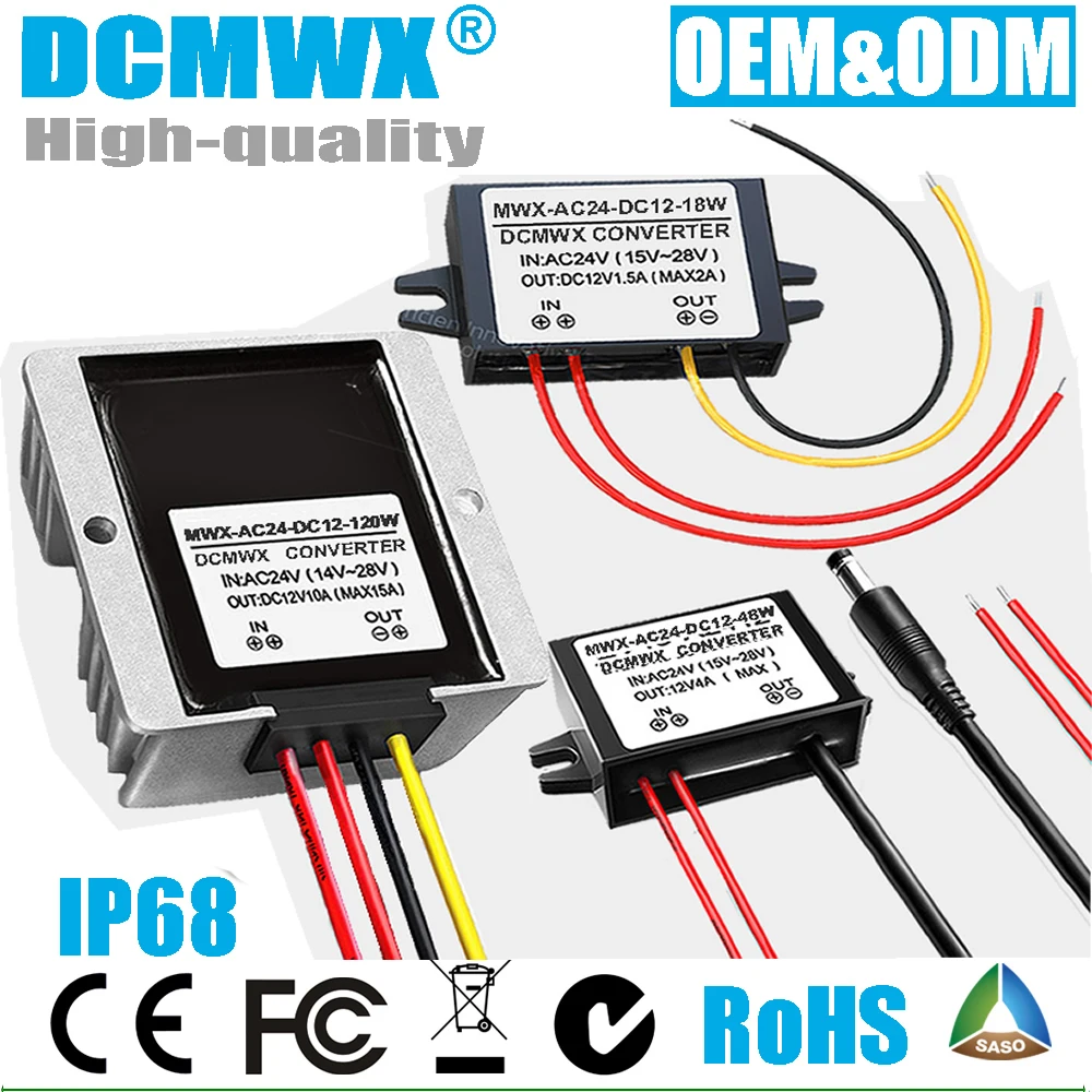 

AC24V or DC24V to DC12V 1A-10A AC-DC step-down Converters Battery buck voltage to 12V Constant voltage Monitoring transformer