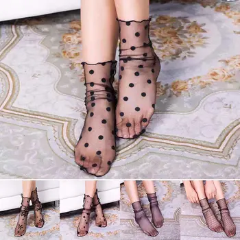 

1 Pairs Womens Elastic Ultrathin Sheer Fishnet Ankle Socks Mesh Lace Anklet Net Short Socks Geometric Star Plaid Ruffle Socks