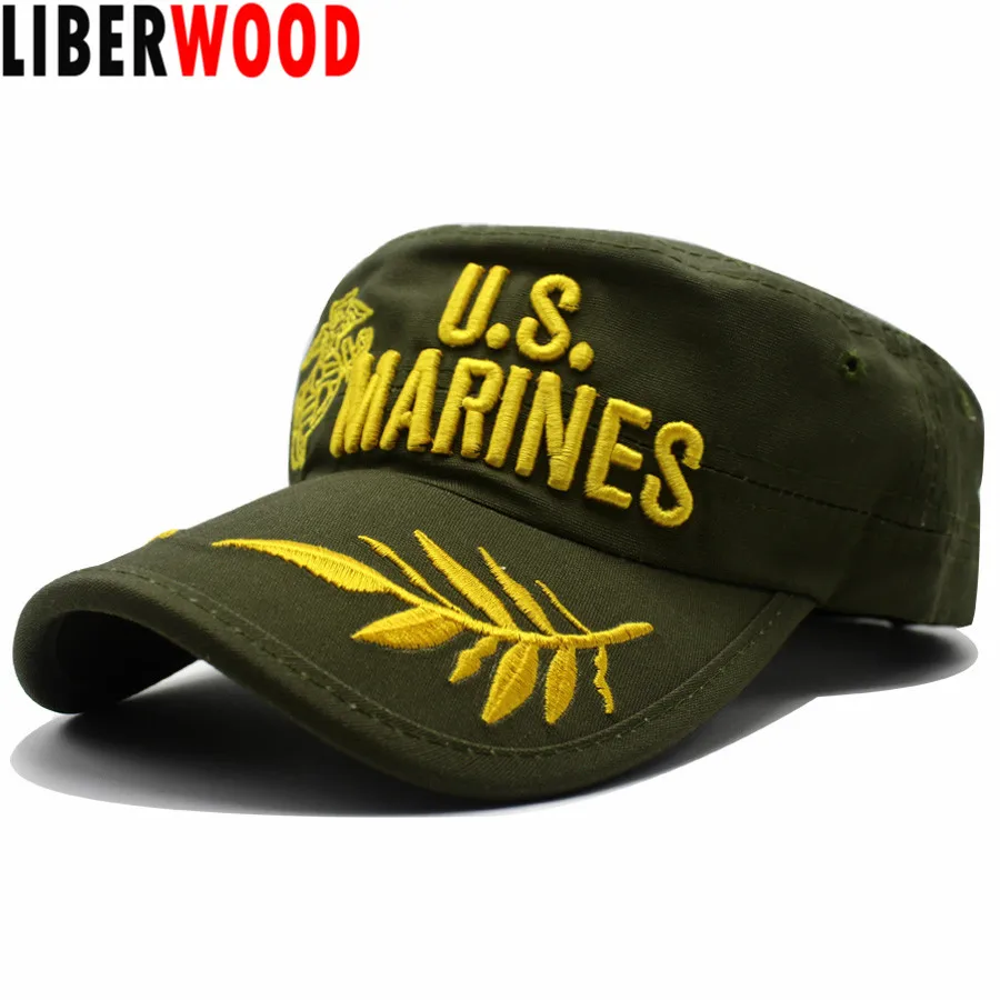 LIBERWOOD США Корпус морской пехоты бейсболка шляпа USMC оливковая ветка плоская
