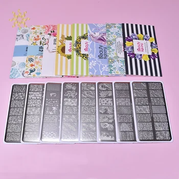 

BEAUTYBIGBANG 8PCS/Set Stamping Plates Stamping Plates Flower Summer Fruits Leave Theme Rectangle Template Stamping Plate
