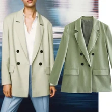 

Withered Vintage Oversize Office Lady Simple Women Blazers And Jackets England Style Fashion Double Breasted Casual Blazer Women