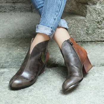 

Handmade leather shoes women's high heeled boots pointed zipper women's boots ankle 2020 autumn and winter shoes