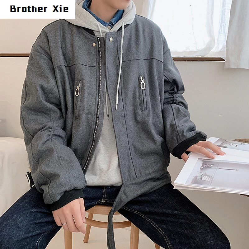 

Winter Thickening Woolen Jacket Men Warm Fashion Solid Color Casual Baseball Uniform Jacket Man Streetwear Loose Woolen Coat