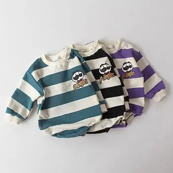 

2020 Baby Autumn Bodysuit Baby Boys Striped Long Sleeve Bodysuit Baby Girls Cute Cartoon Printed Jumpsuit Baby Clothing