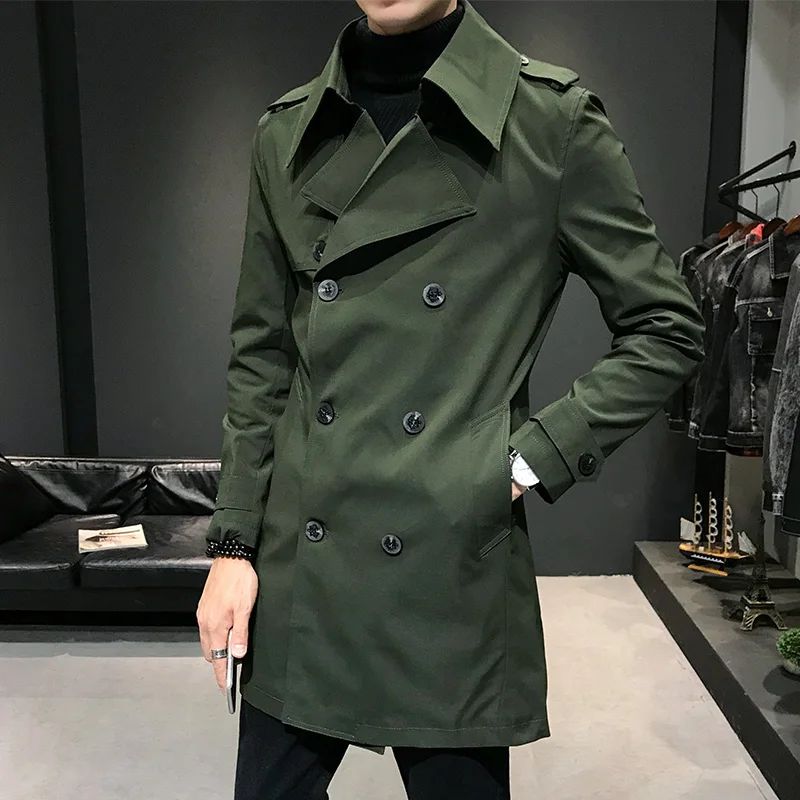 Mens Double Breasted Trench Coat Mens Off White Trench Coats British Long Jackets English Cloak Classic Windbreaker Elegant