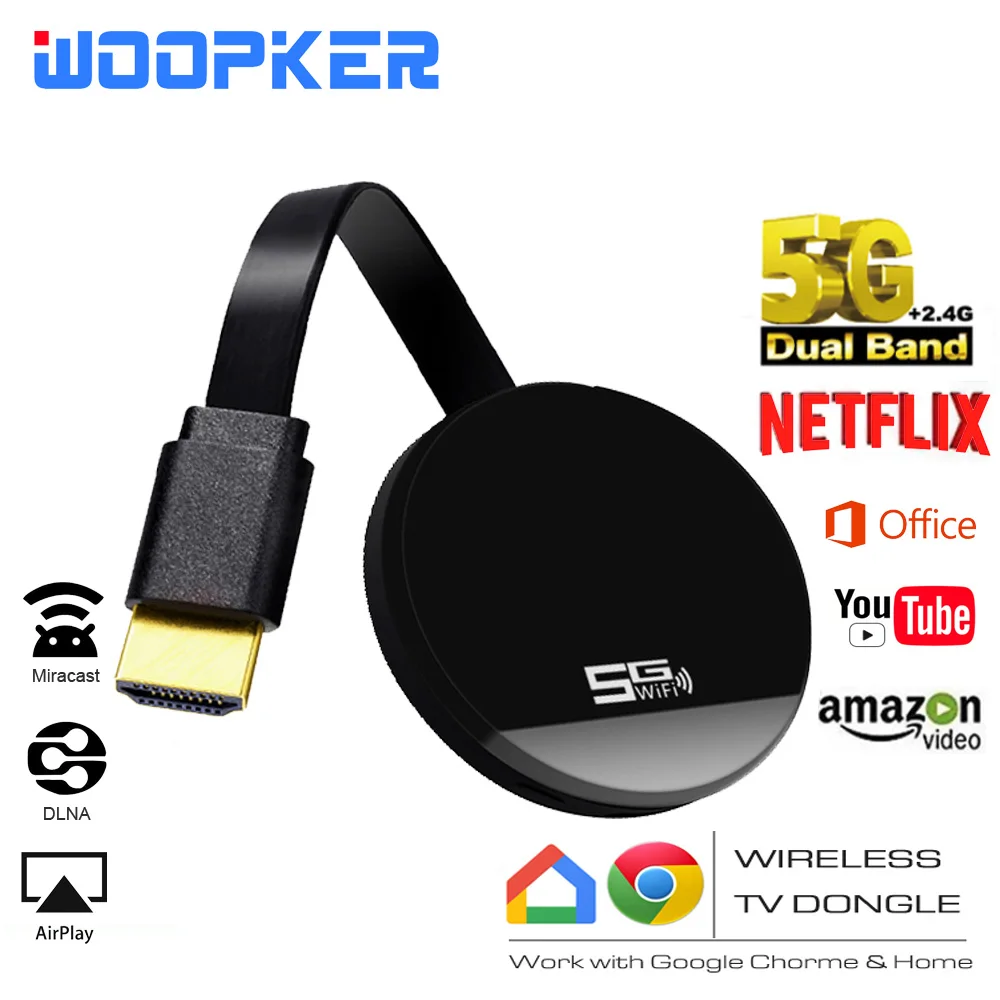 Woopker Mira Cast W4 Dual Wifi 5G 2 4G беспроводной Mirascreen 4K для Youtube Google Chromecast Netflix iOS Andriod TV Stick |