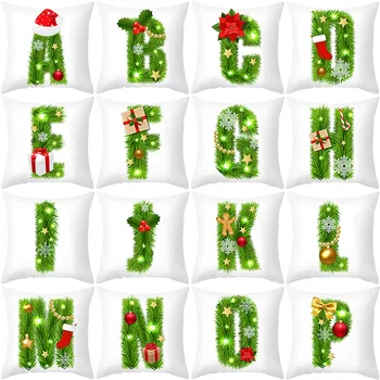 

Christmas Cushion Cover Green Letter A-Z Pattern Pillow Cover Throw Pillow Case Home Decor Sofa Bed Christmas Decor Pillowcase