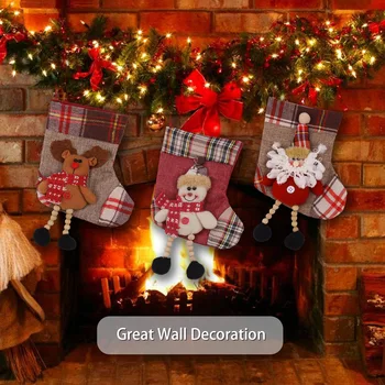 

Besegad 3pcs Christmas Stockings Santa Snowman Reindeer Xmas Character Hanging Pendant for Family Holiday Xmas Party Decorations