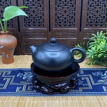 Yixing Purple Clay Teapot Restored Burnt Black Mud Flat Xishi Pot Kung Fu Tea Set Teapot Capacity 200ml
