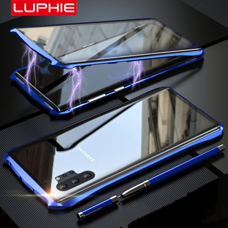 

LUPHIE For Samsung Galaxy Note 10 Plus Batman Magnetic Case Metal Frame Double-Sided Tempered Glass Full Protection Phone Cover