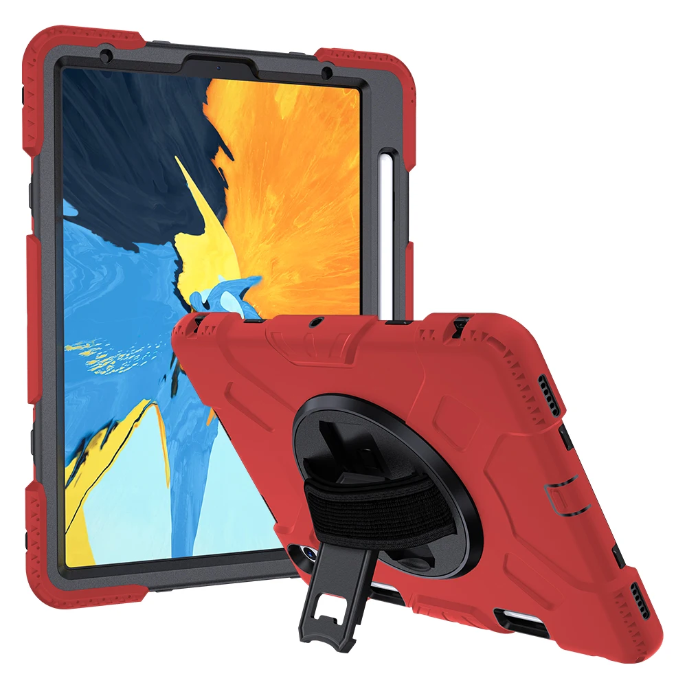 Для iPad Pro, 11 дюймов,, чехол для планшета, ПК+ Силиконовый чехол, противоударный защитный чехол для планшета с кронштейном и ремешком на руку - Цвет: Красный