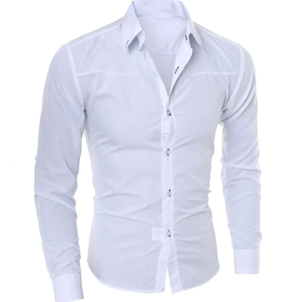 

20201 New White Men Long Sleeve Shirts Summer Street Slim Fit Male Social Casual Business White Dress Shirt Chemise Homme#21