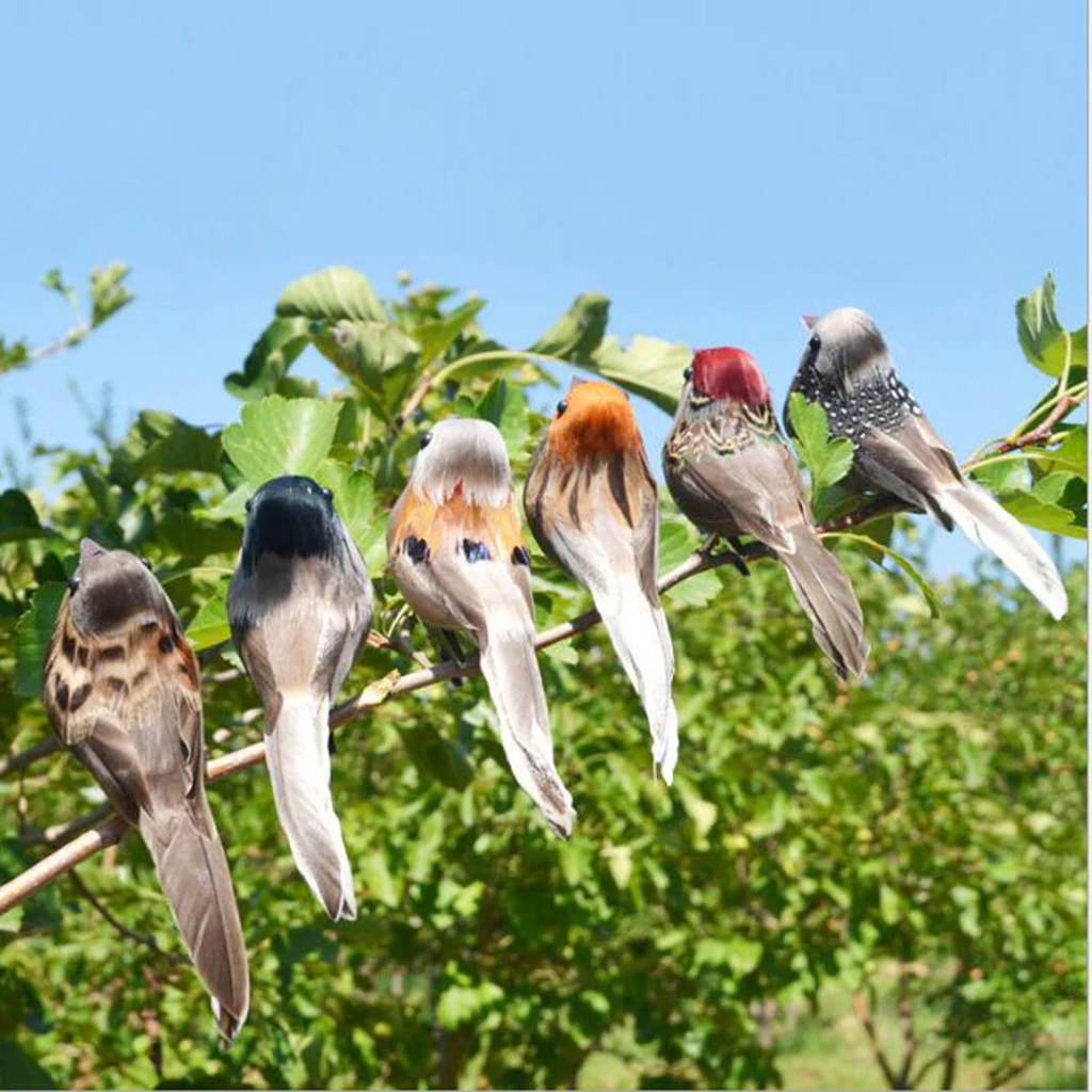 Artificial Bird Feathered Realistic Sparrow Garden Tree Decor Ornament/12Pcs