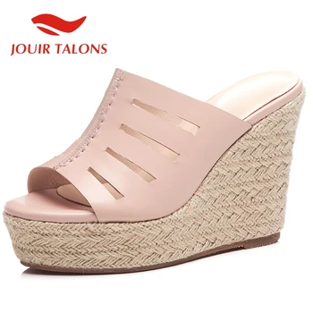 

Women's Shoes On Sale Genuine Leather Cow Slippers Wedges Super High Heel Platform Summer 2020 Women Fashion Slippers