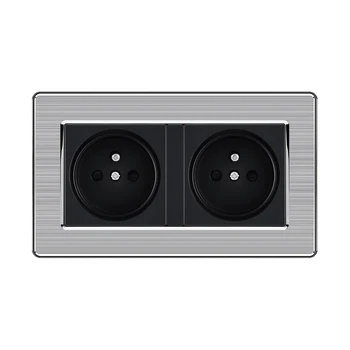 

Wall Light Switch Panel With Indicator Light of Two Socket Luxury Home Improvement Push Button Switch FR Standard 16A Pop Socket