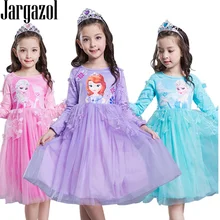 Vestidos/платье-пачка; осенняя одежда; платья принцессы с длинными рукавами для маленьких девочек; костюм Эльзы Софии для дня рождения