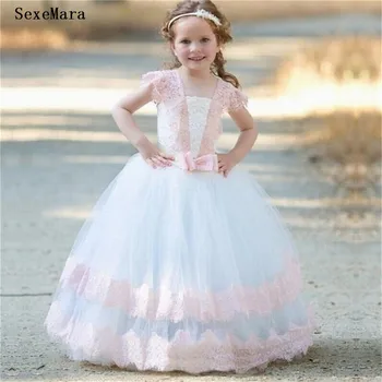

Ruffles Lace Girls Pageant Dress Flower Girl Dress Sleeveless Fluffy Tulle Cascade Birthday Party Dress